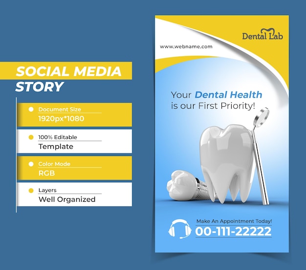 PSD concepto cirugía implantes dentales historias instagram banner plantilla