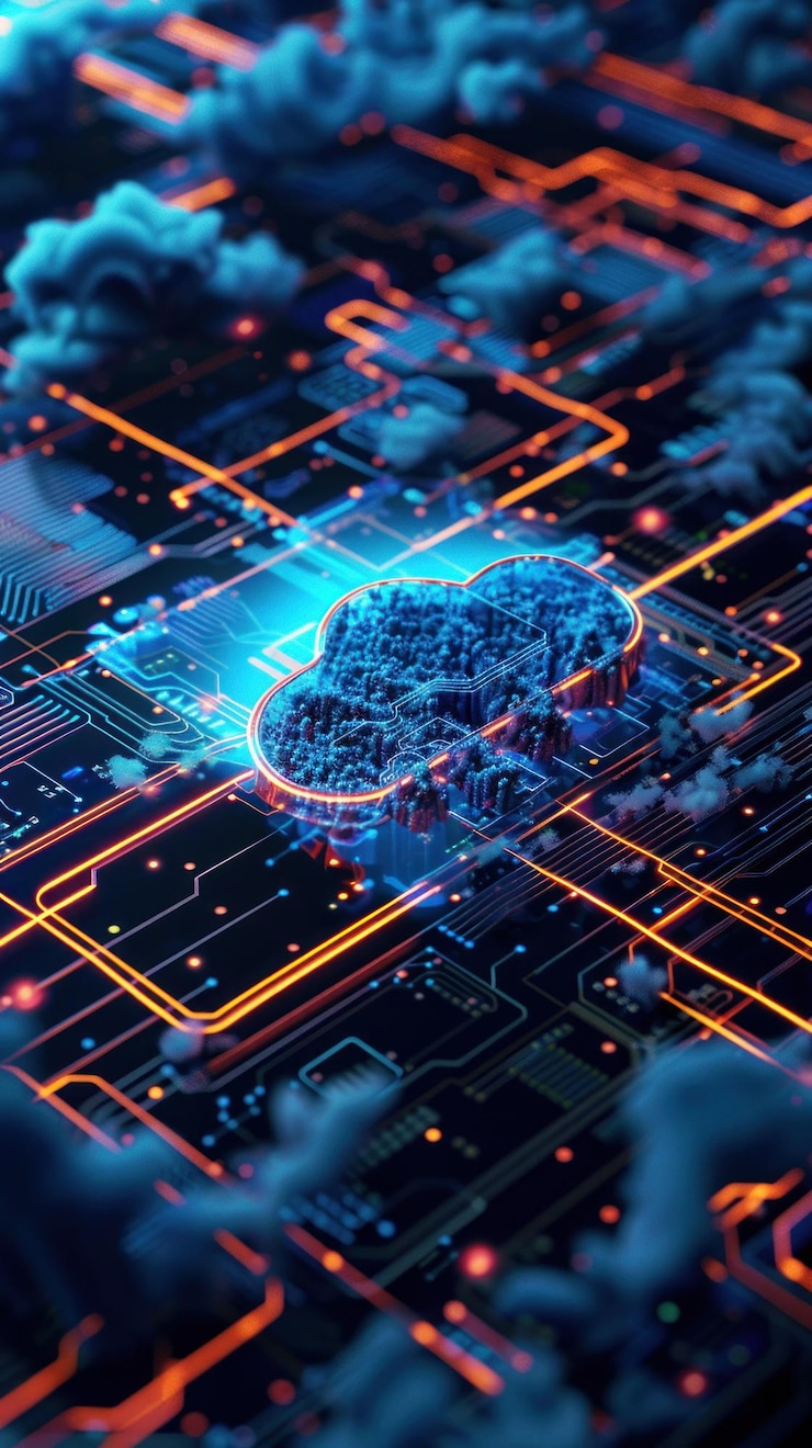 PSD concepto de computación en la nube cerebro digital en placa de circuitos