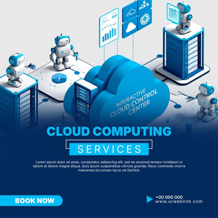 PSD el concepto de computación en nube isométrica 3d con robots y almacenamiento de datos en gris