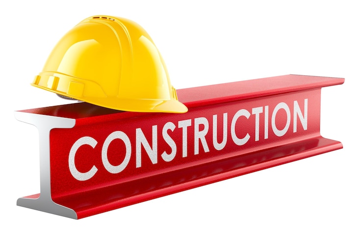 PSD concepto de construcción viga metálica y casco duro de construcción rendering 3d aislado sobre un fondo transparente