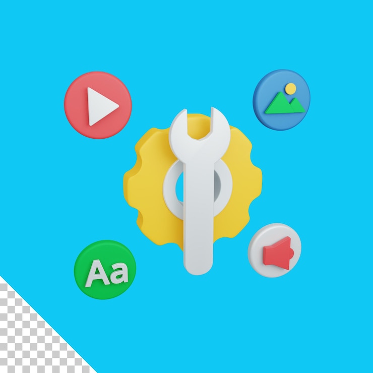 PSD concepto de contenido de gestión de representación 3d con equipo y contenido colorido útil para el desarrollo web