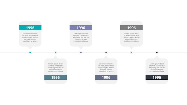 Concepto creativo para diagrama de línea de tiempo infográfico con opciones de 6 pasos, partes o procesos