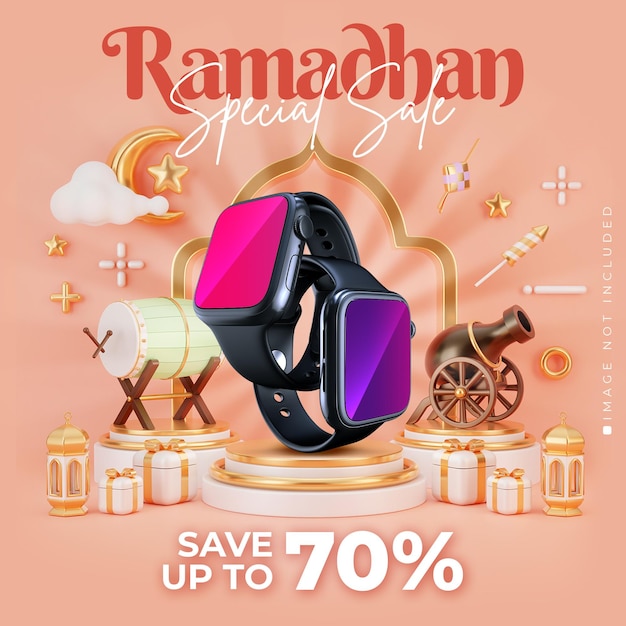 Concepto creativo publicación de instagram ramadán islámico con ilustración de renderizado 3d marketing digital