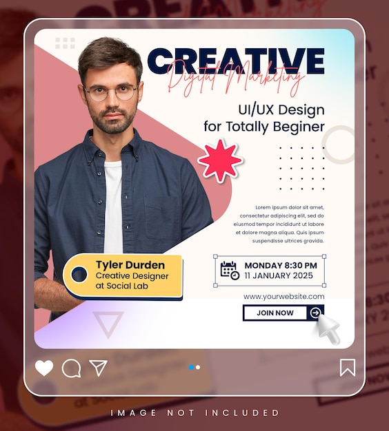 Concepto creativo redes sociales instagram en vivo para plantilla de promoción de marketing digital