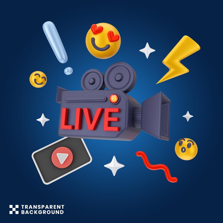PSD concepto creativo de representación 3d ilustración de cámara en vivo con icono flotante 3d