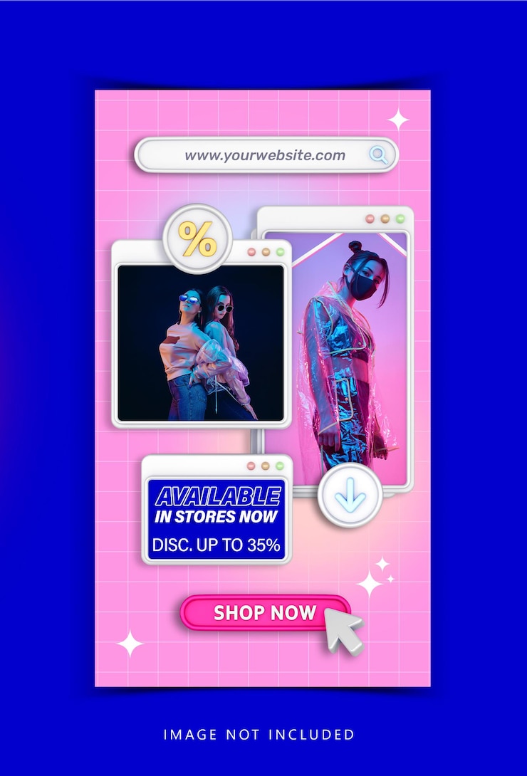 PSD concepto creativo venta de moda plantilla de promoción de redes sociales de instagram con computadora retro colorida