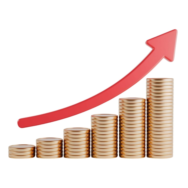 PSD concepto de crecimiento financiero e inversión flechas de tendencia ascendente