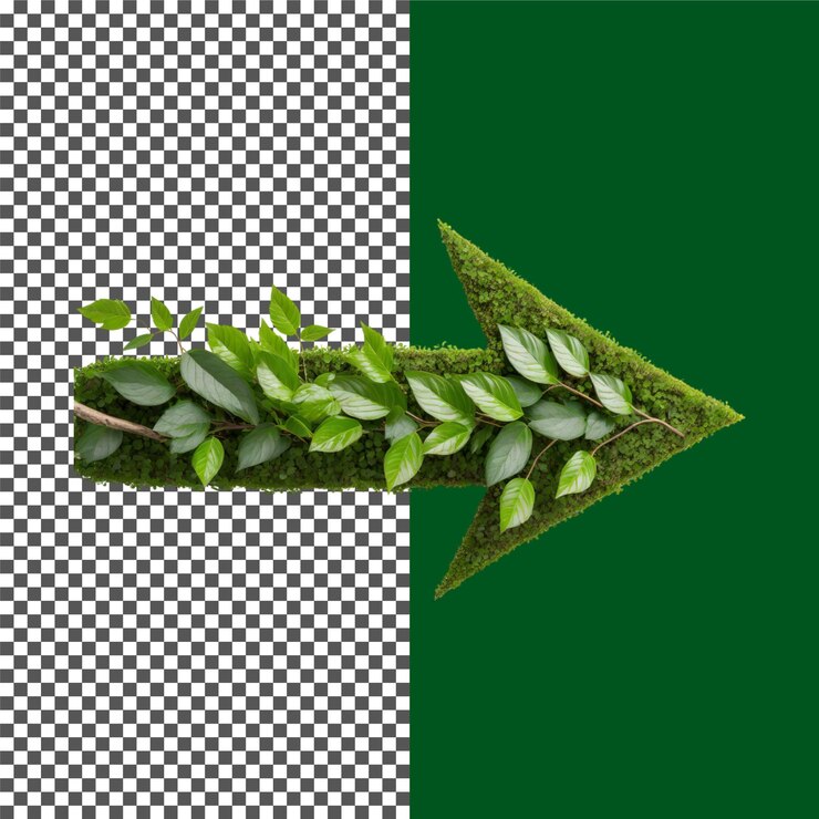 PSD concepto de crecimiento sostenible de green moss arrow con diseño de flecha de hoja en fondo transparente png