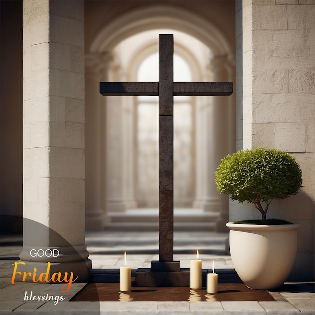 PSD el concepto de la cruz cristiana del viernes santo en un patio de la iglesia invita a la reflexión sobre el signo espiritual