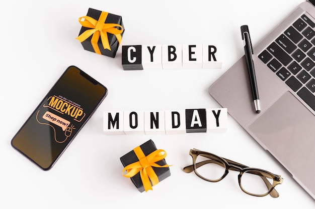 Concepto de cyber monday con maqueta