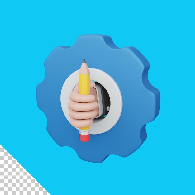 Concepto de desarrollo de renderizado 3d con equipo y lápiz de mano colorido