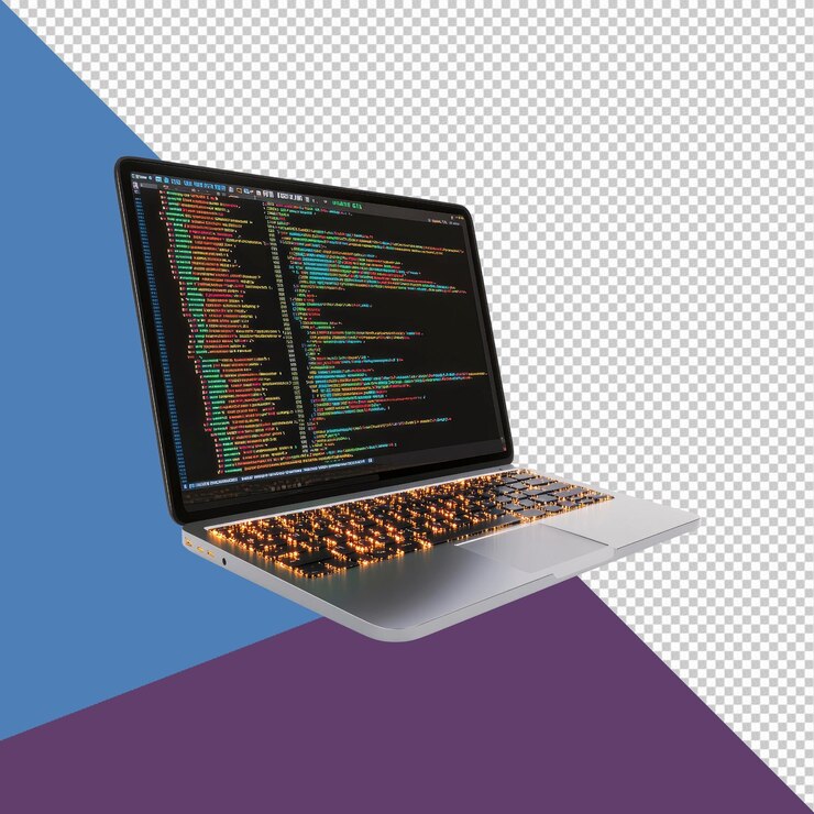 PSD concepto de desarrollo de software de código de visualización de portátiles iluminados