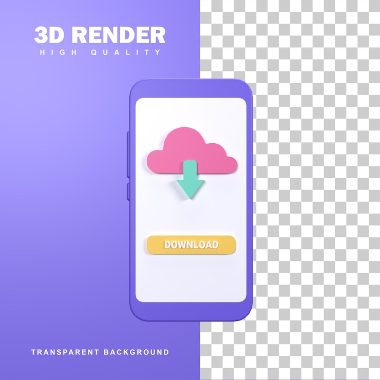 PSD concepto de descarga de renderizado 3d con flecha apuntando hacia abajo.