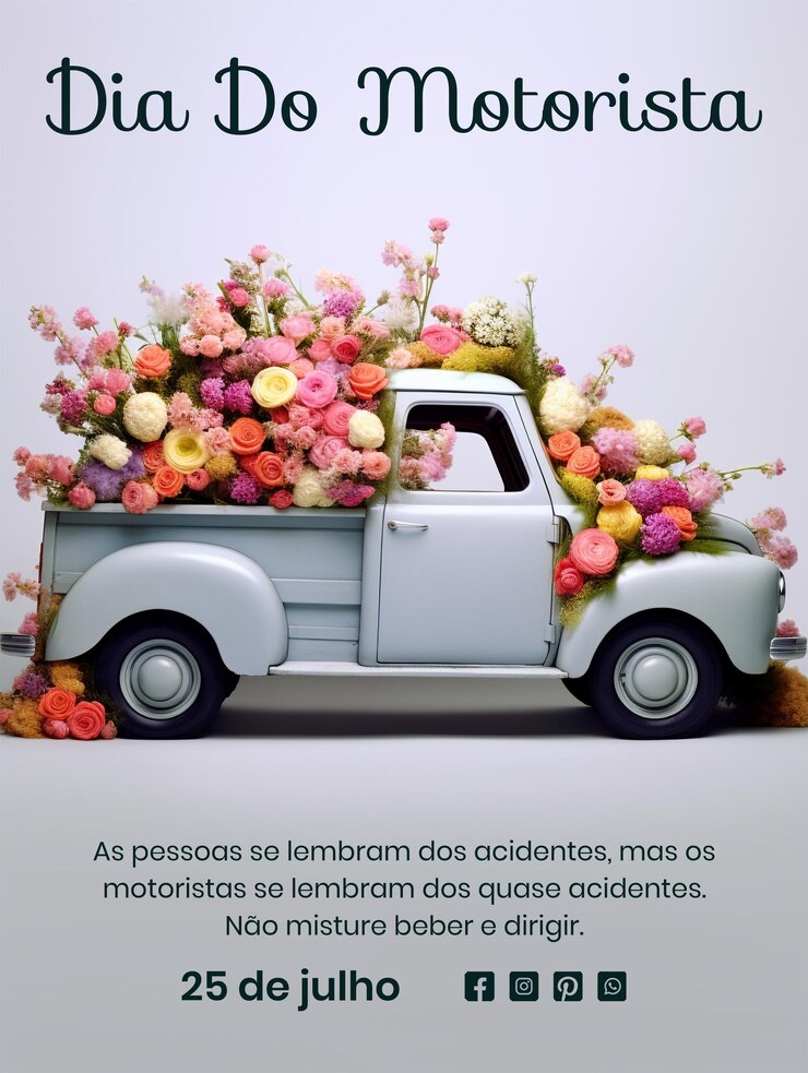 PSD el concepto dia do motorista de decoración de camiones pequeños con flores en un fondo gris claro