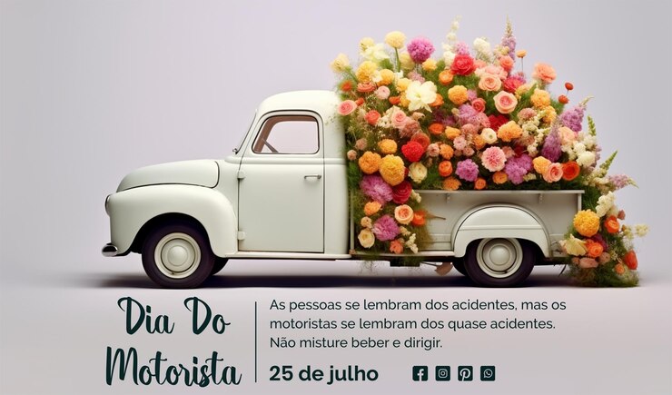 PSD el concepto dia do motorista de decoración de camiones pequeños con flores en un fondo gris claro