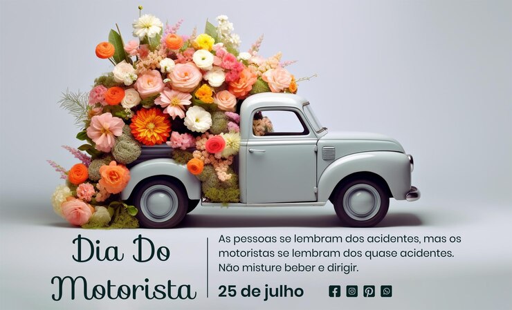 PSD el concepto dia do motorista de decoración de camiones pequeños con flores en un fondo gris claro