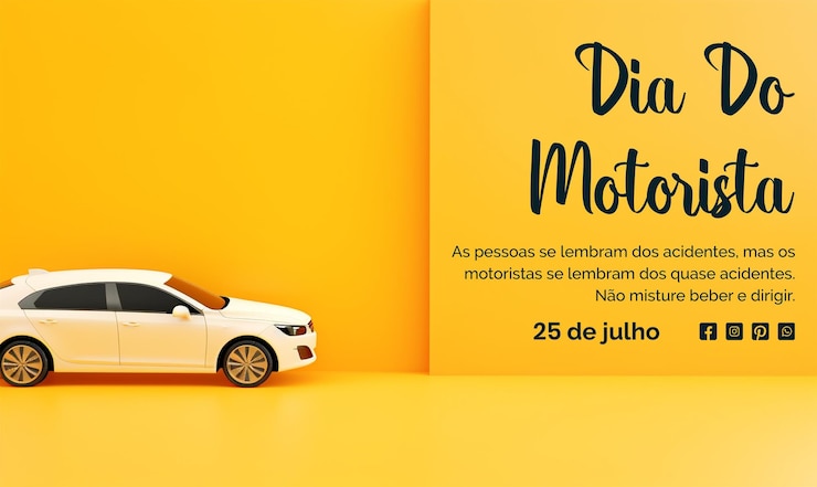 PSD el concepto de dia do motorista es un coche con diferentes estilos de fondo en un fondo de textura amarillo claro