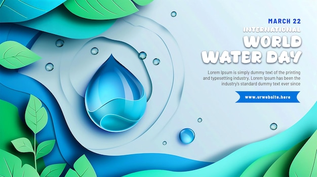 PSD el concepto del día mundial del agua con arte en papel 3d e ilustración de estilo artesanal digital una gota de agua en re
