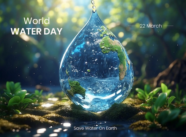 PSD el concepto del día mundial del agua es un viaje de gotas de agua a través de los ecosistemas de la vida.