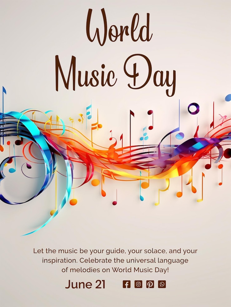 PSD concepto del día mundial de la música composición vibrante y dinámica de notas musicales símbolo sobre fondo blanco