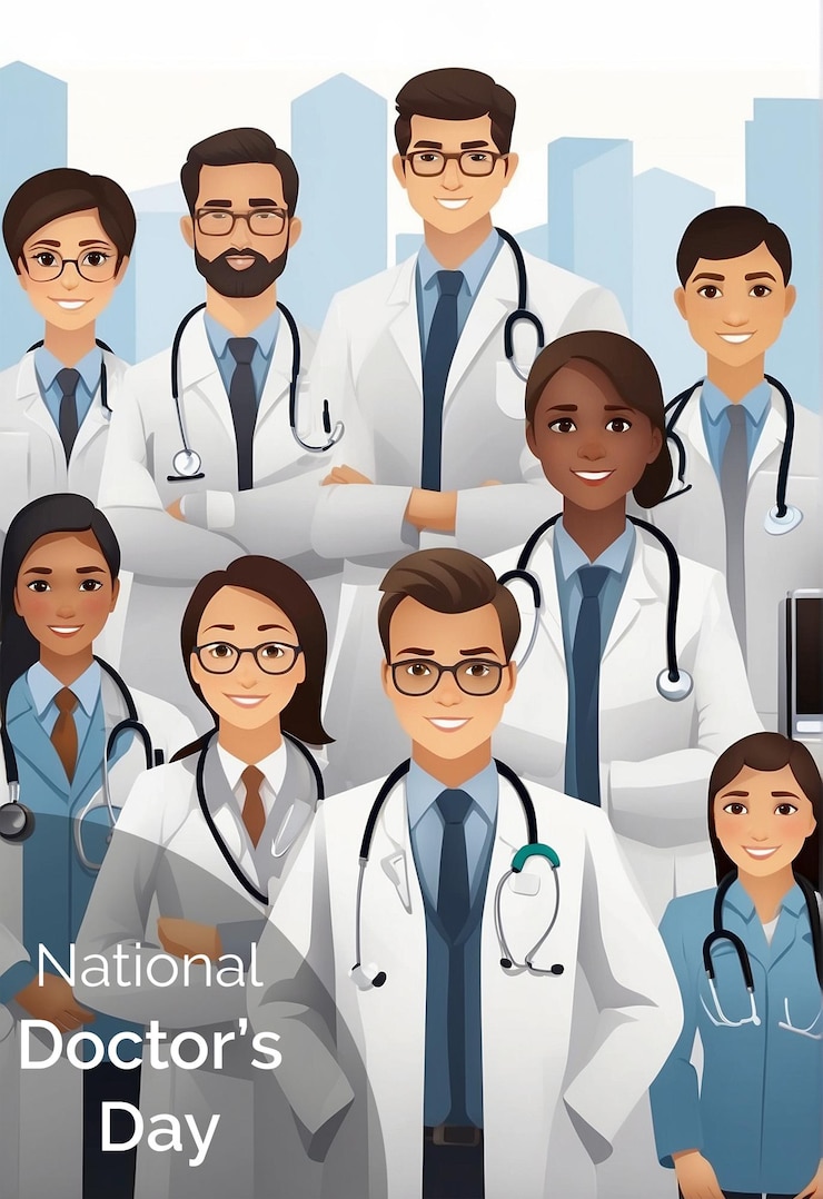PSD el concepto del día nacional de los médicos dedicados a los médicos en túnicas blancas ilustración