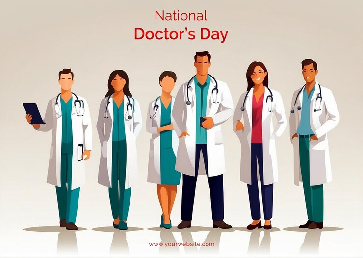 PSD el concepto del día nacional de los médicos dedicados a los médicos en túnicas blancas ilustración