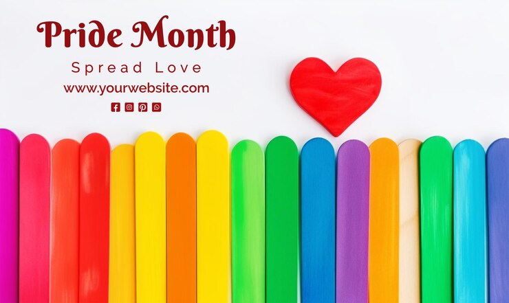 PSD el concepto del día del orgullo es el color del arco iris, palos de madera con corazón sobre fondo blanco.