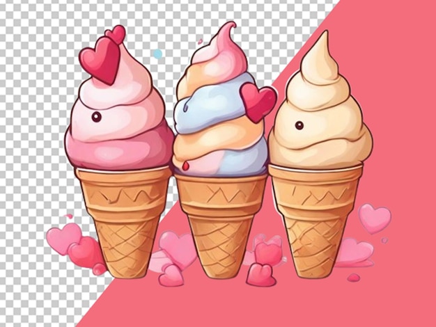 El concepto del día de san valentín de los cones de helado.