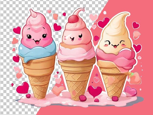 PSD el concepto del día de san valentín es el de los cones de helado kawaii.