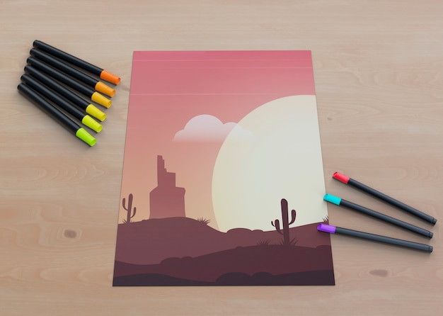 Concepto de dibujo artístico en mesa interior