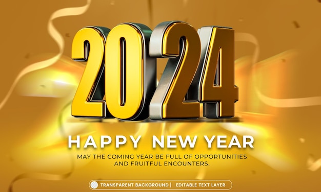 Concepto de diseño de banner 3d dorado feliz año nuevo 2024