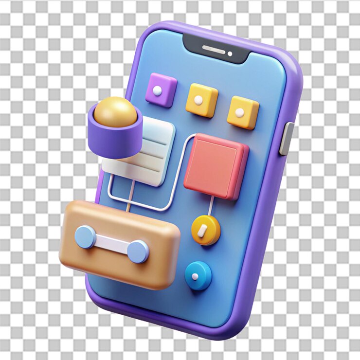 PSD el concepto de diseño de uiux de renderización 3d, la codificación del desarrollo de aplicaciones móviles, las conexiones de teléfonos inteligentes, la interfaz de usuario moderna, el estilo de dibujos animados, la ilustración de renderización minimalista en 3d.