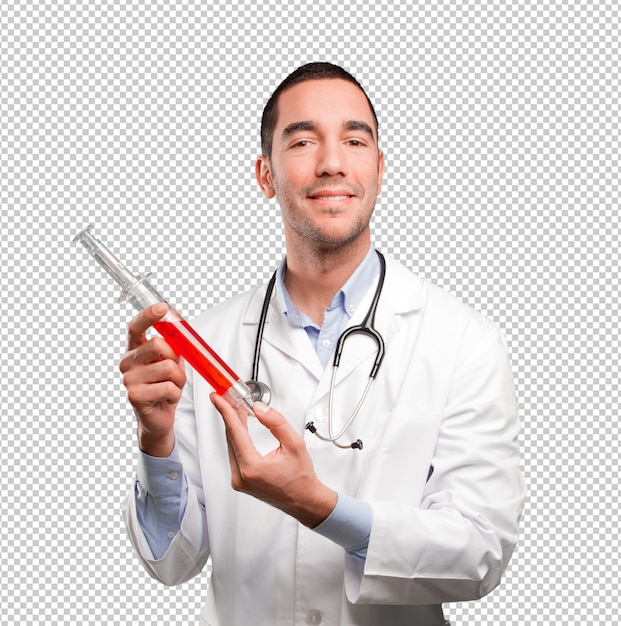 PSD concepto de un doctor donando sangre.