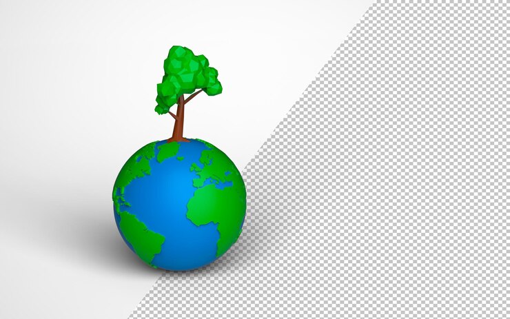 PSD concepto de ecología. árbol verde sobre el globo terráqueo de arcilla de plastilina. representación 3d