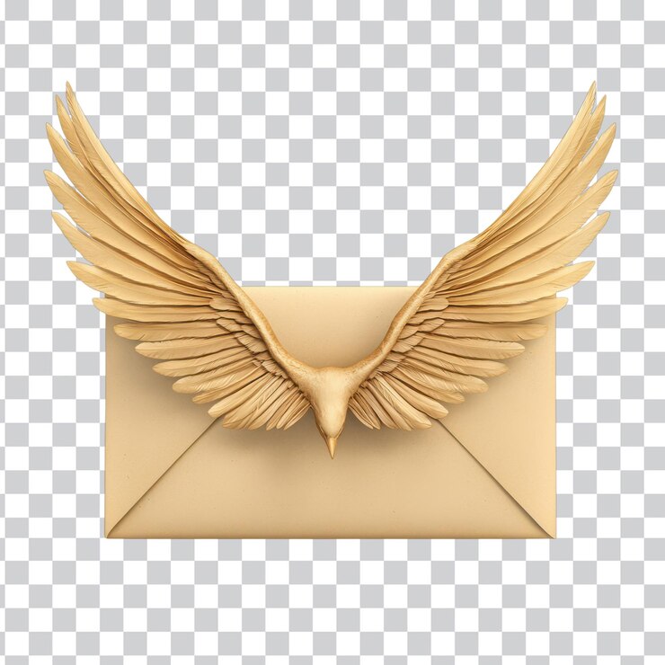 PSD concepto de entrega de correo rápido y único con alas de fondo transparente