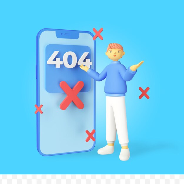 Concepto de error 404 de renderizado 3D