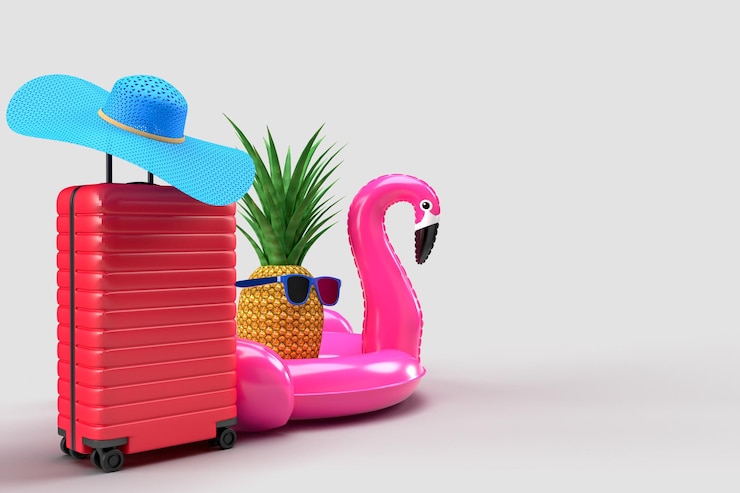 PSD concepto de escena de verano con objetos decorativos de playa.
