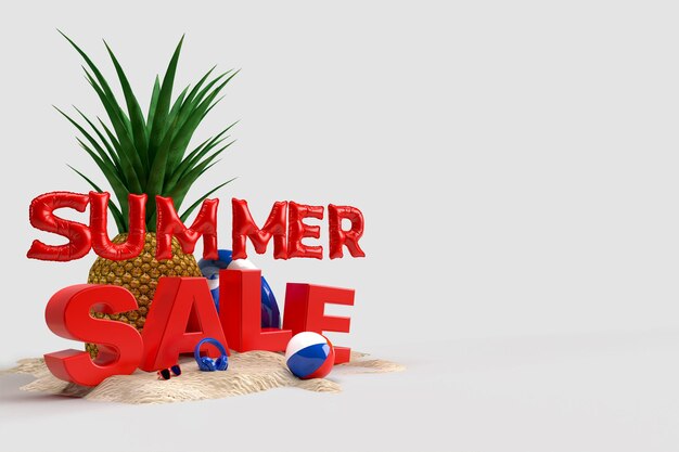 PSD concepto de escena de verano con objetos decorativos de playa.