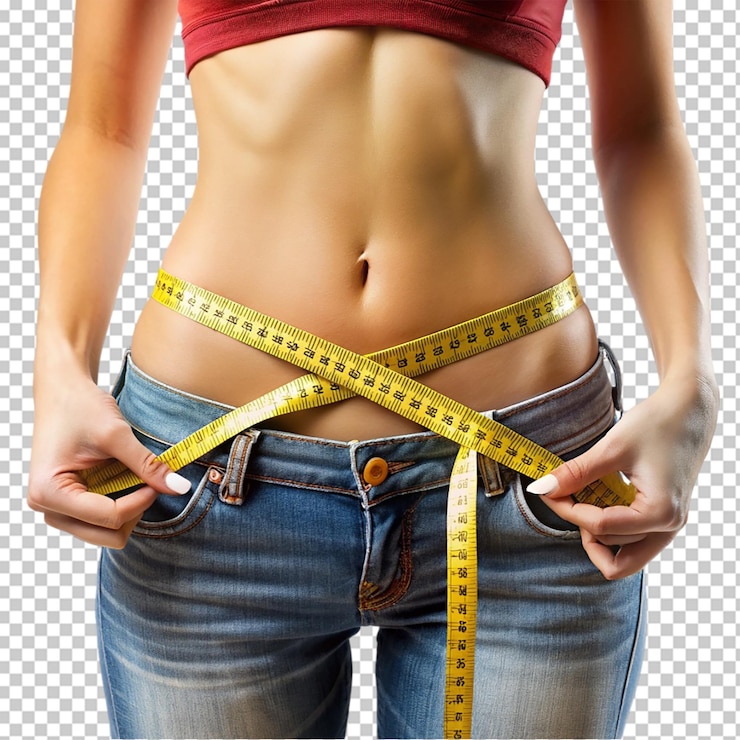 PSD concepto de estilo de vida saludable de cuerpo delgado de pérdida de peso fit fitness girl midiendo su cintura