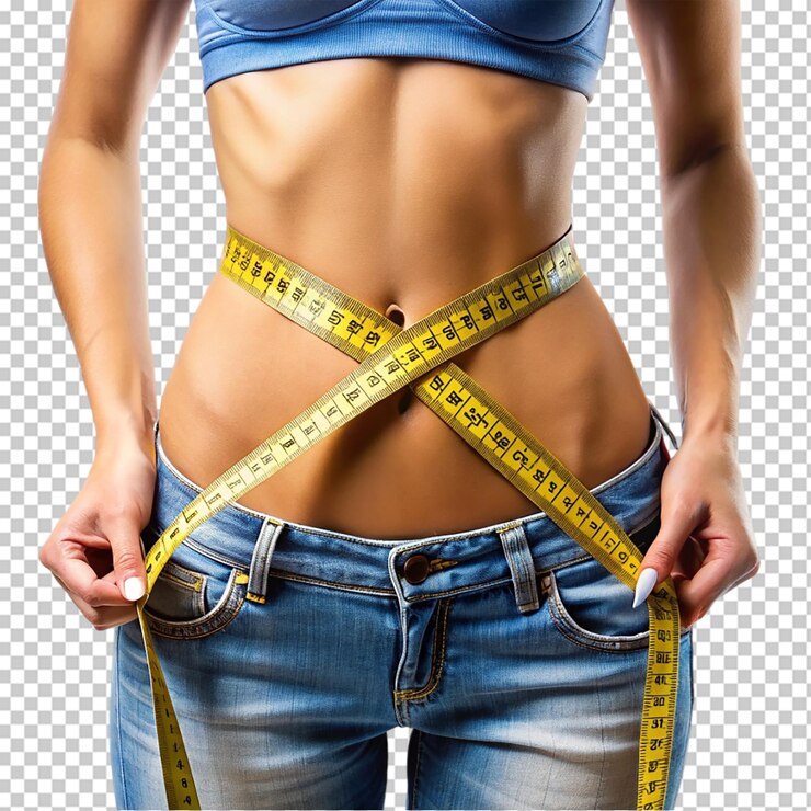 PSD concepto de estilo de vida saludable de cuerpo delgado de pérdida de peso fit fitness girl midiendo su cintura