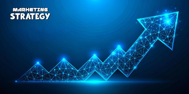 PSD concepto de estrategia de marketing abstracto color azul futurista diseño de banner de estilo poli bajo