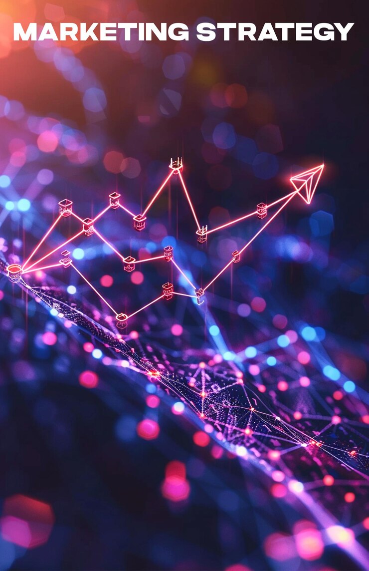 PSD concepto de estrategia de marketing abstracto tecnología poligonal digital 3d fondo azul