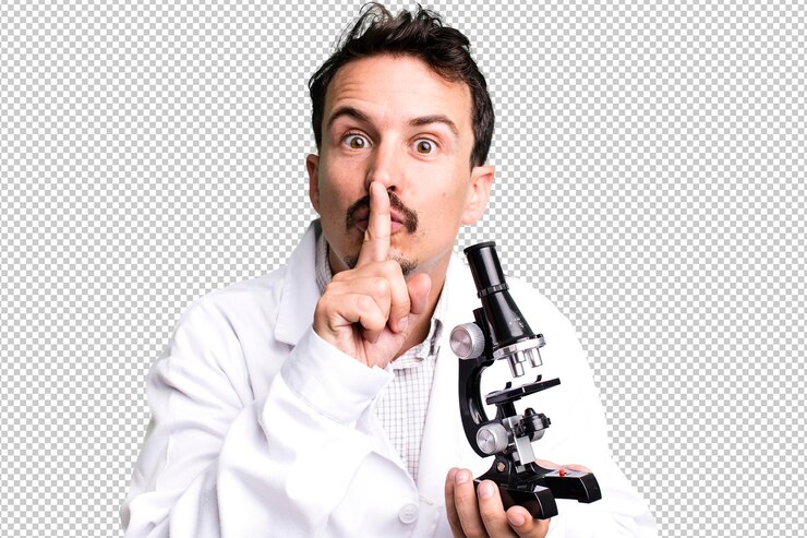 PSD concepto de estudiante de ciencia de hombre adulto