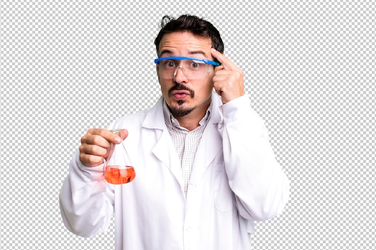 PSD concepto de estudiante de ciencia de hombre adulto
