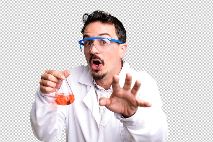 PSD concepto de estudiante de ciencia de hombre adulto