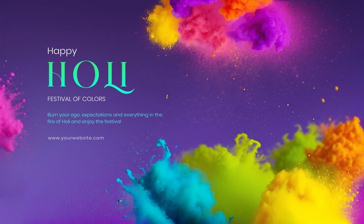 PSD el concepto del festival de holi colores vibrantes de holi extendidos en el lienzo sobre un fondo púrpura