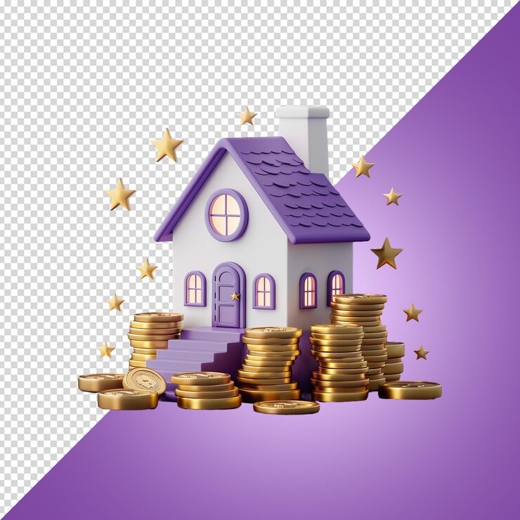 PSD el concepto de financiación de la ganancia financiera de la finca de la casa familiar se representa en 3d aislado en un fondo transparente