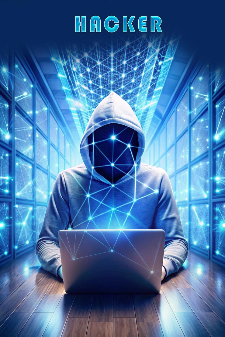 PSD concepto de hacker abstracto color azul futurista diseño de estilo poli bajo