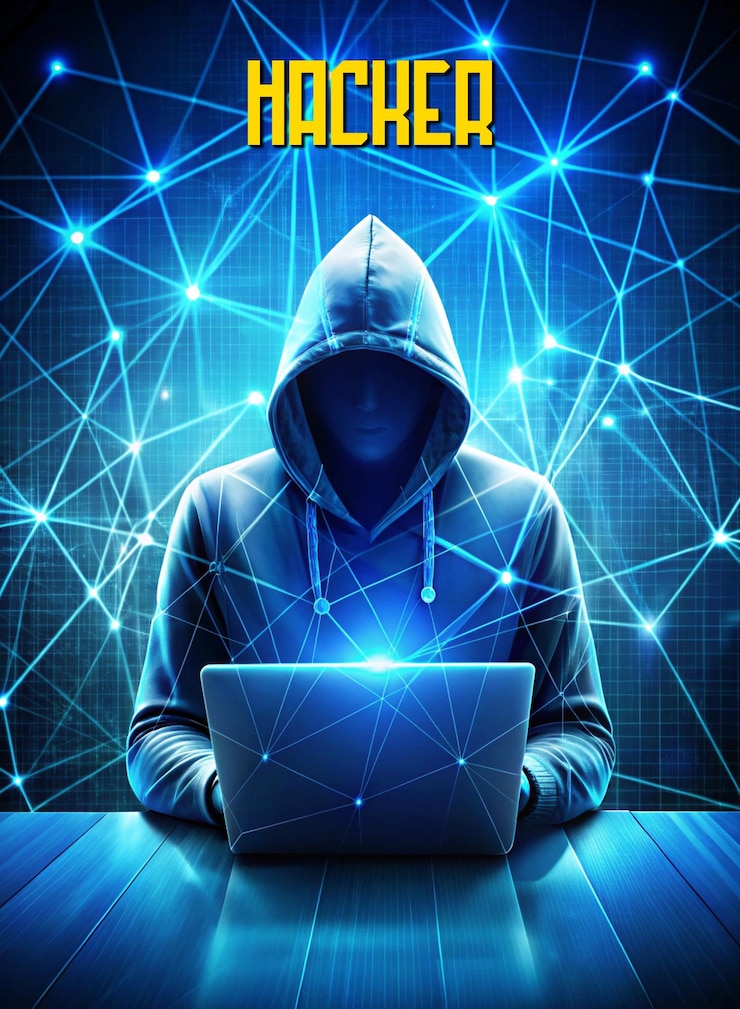 PSD concepto de hacker abstracto color azul futurista diseño de estilo poli bajo