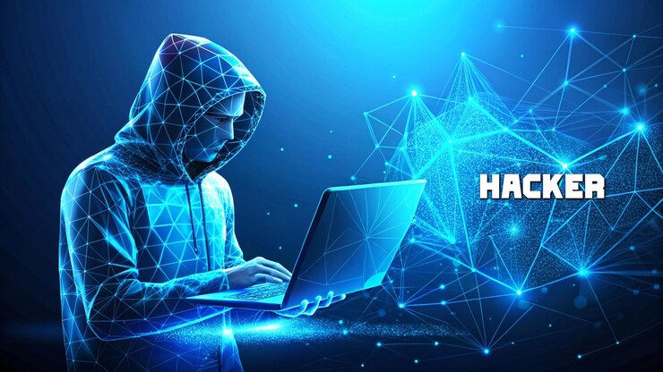 PSD concepto de hacker abstracto color azul futurista diseño de estilo poli bajo